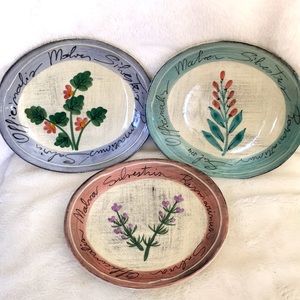 Lillian Vernon Hand Painted Plates Italy Tuscan Herbs Wildflowers (Set of 3)